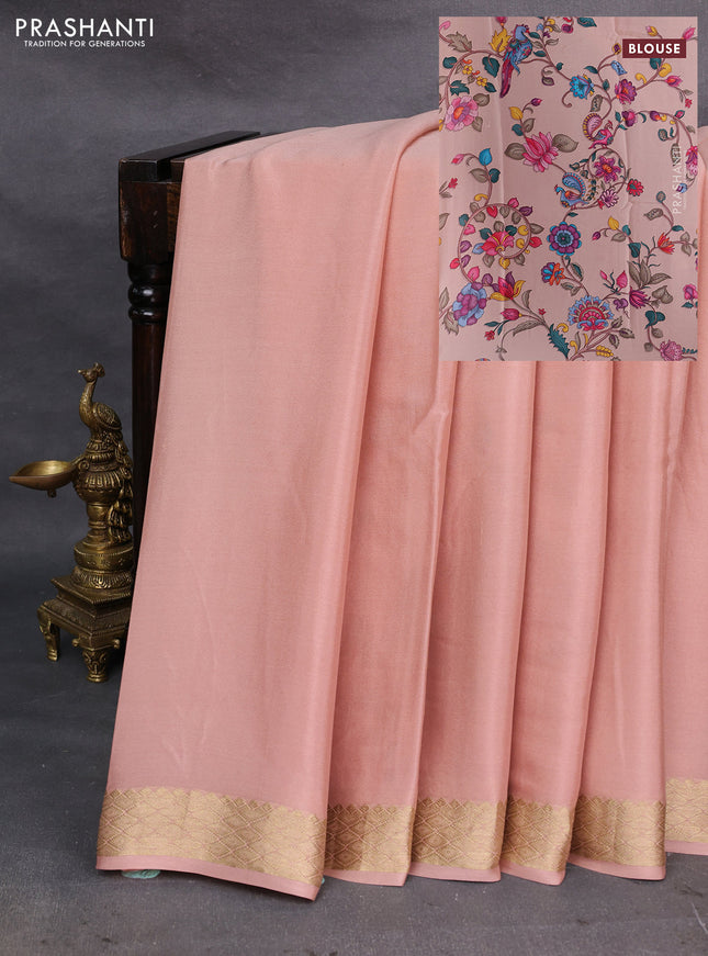 Pastel Peach Pure Mysore Silk - Printed Blouse