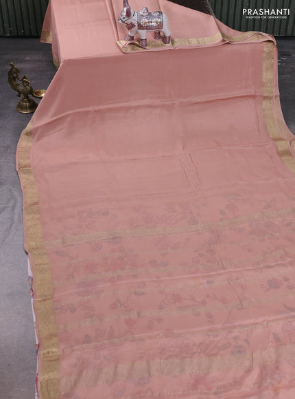 Pastel Peach Pure Mysore Silk - Printed Blouse