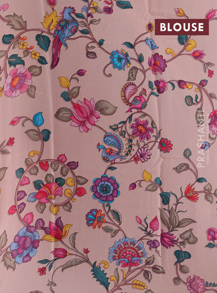 Pastel Peach Pure Mysore Silk - Printed Blouse