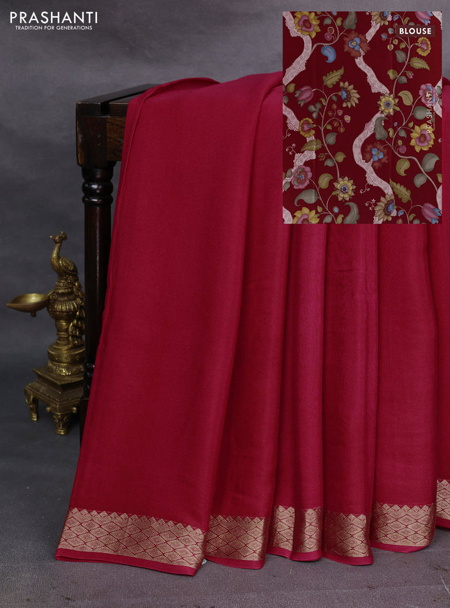 Pink Pure Mysore Silk - Printed Blouse