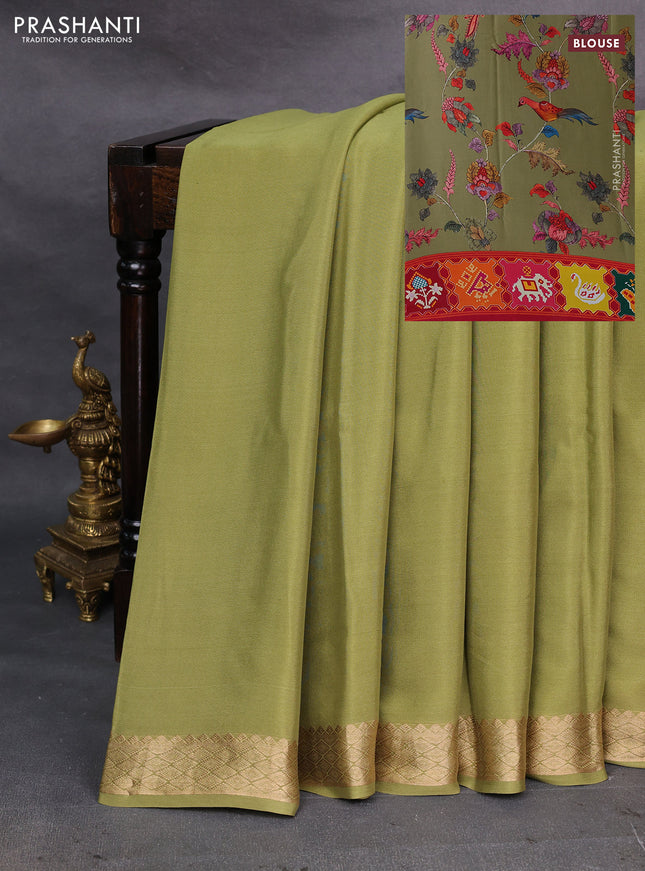 Mehendi Green Pure Mysore Silk - Printed Blouse