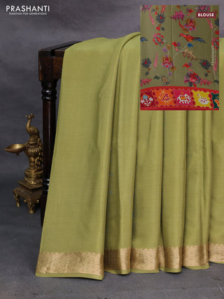 Mehendi Green Pure Mysore Silk - Printed Blouse