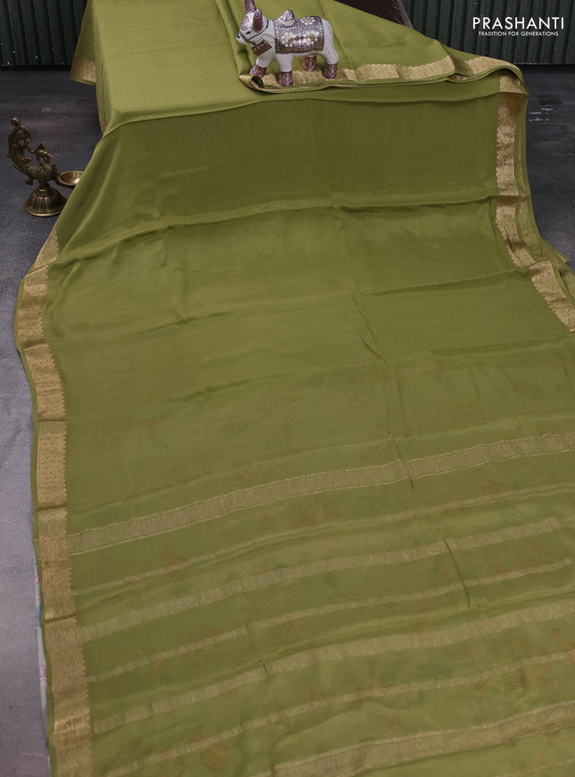 Mehendi Green Pure Mysore Silk - Printed Blouse