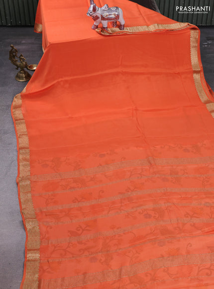 Orange & Off White Pure Mysore Silk - Printed Blouse