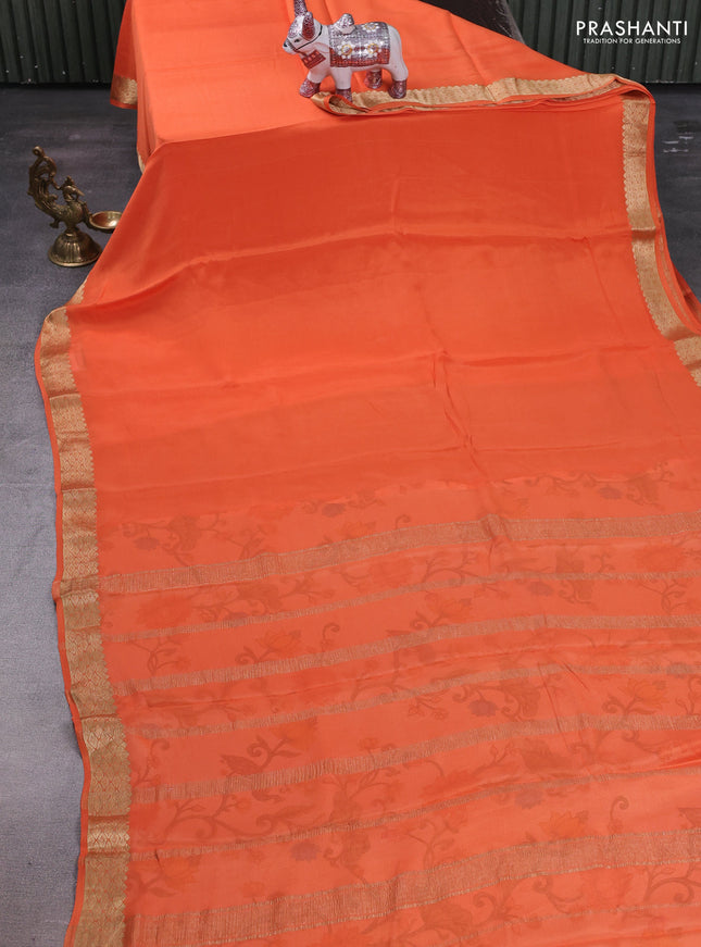 Orange & Off White Pure Mysore Silk - Printed Blouse