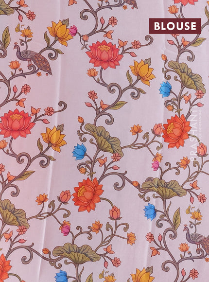 Orange & Off White Pure Mysore Silk - Printed Blouse