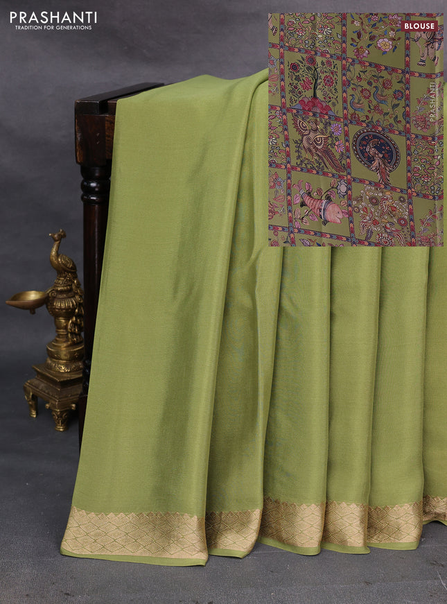 Mehendi Green Pure Mysore Silk - Printed Blouse