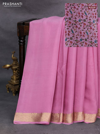 Mauve Pink Pure Mysore Silk - Printed Blouse