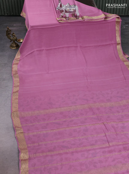Mauve Pink Pure Mysore Silk - Printed Blouse