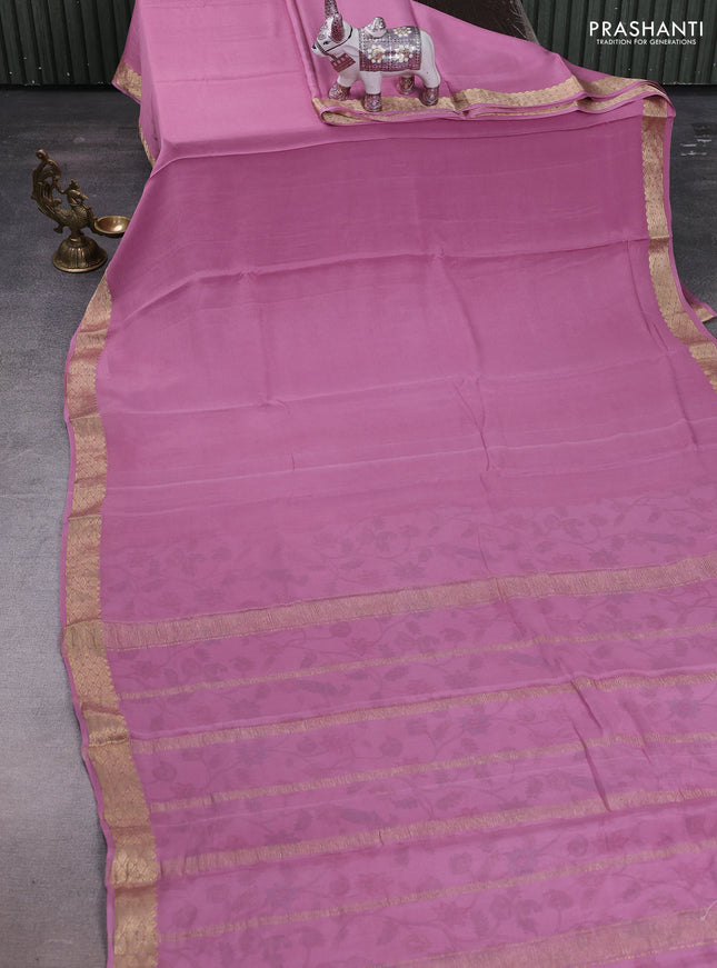Mauve Pink Pure Mysore Silk - Printed Blouse