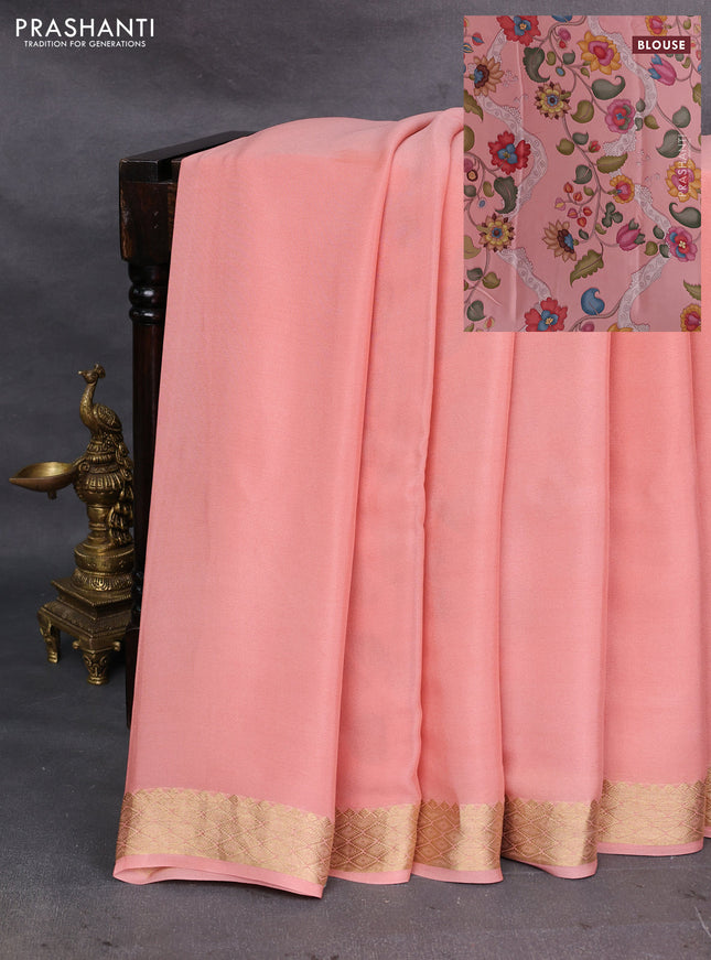 Peach Pure Mysore Silk - Printed Blouse