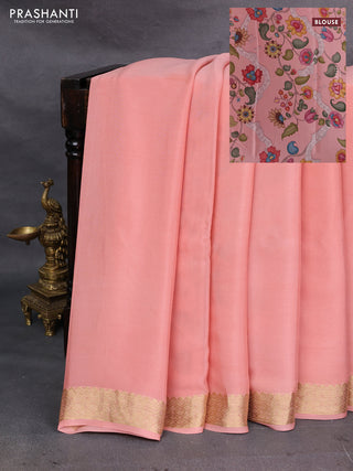 Peach Pure Mysore Silk - Printed Blouse