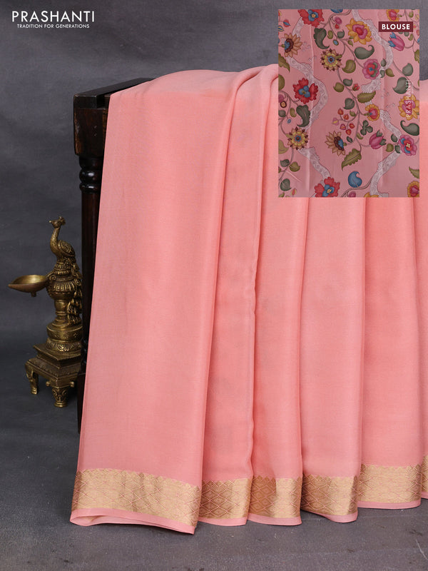Peach Pure Mysore Silk - Printed Blouse