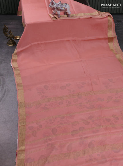 Peach Pure Mysore Silk - Printed Blouse