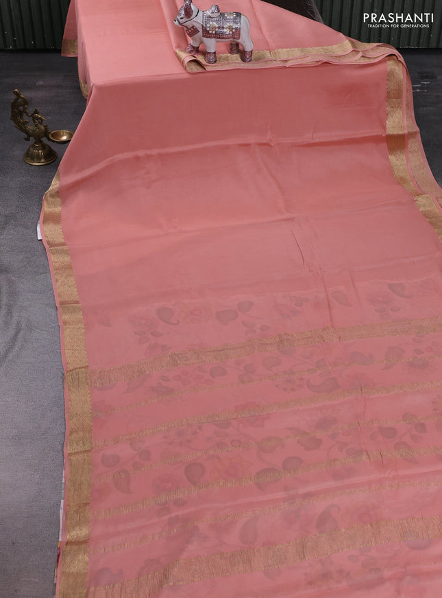 Peach Pure Mysore Silk - Printed Blouse