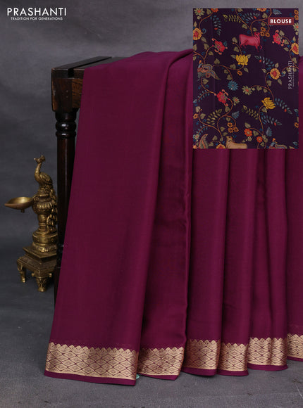 Wine Shade Pure Mysore Silk - Printed Blouse