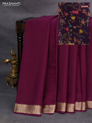 Wine Shade Pure Mysore Silk - Printed Blouse