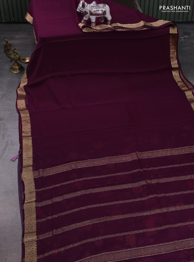 Wine Shade Pure Mysore Silk - Printed Blouse