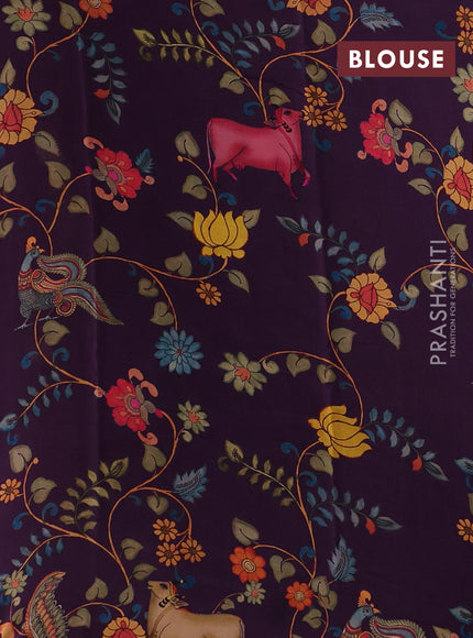 Wine Shade Pure Mysore Silk - Printed Blouse
