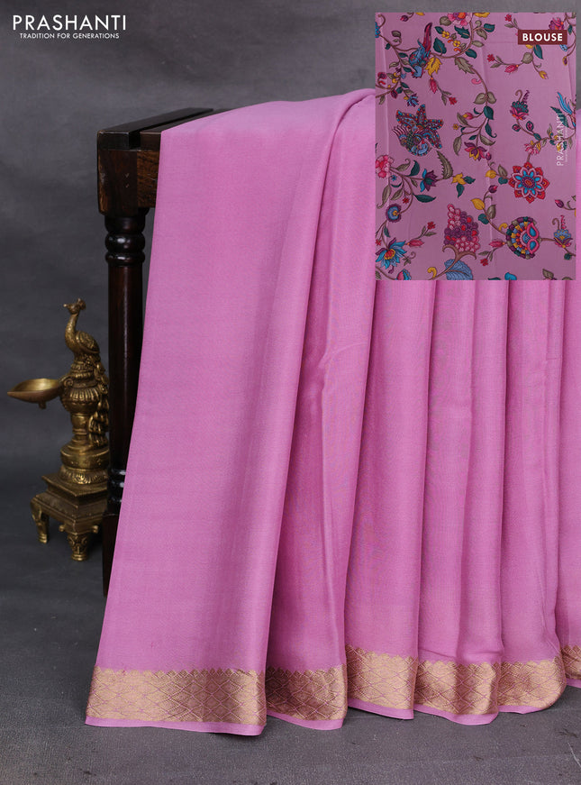 Mauve Pink Pure Mysore Silk - Printed Blouse