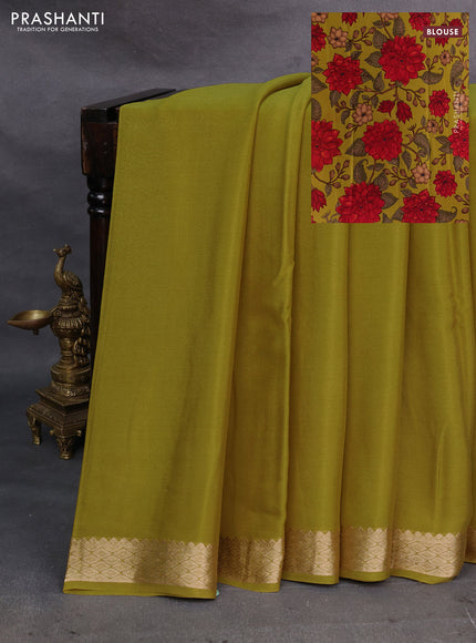 Lime Green Pure Mysore Silk - Printed Blouse