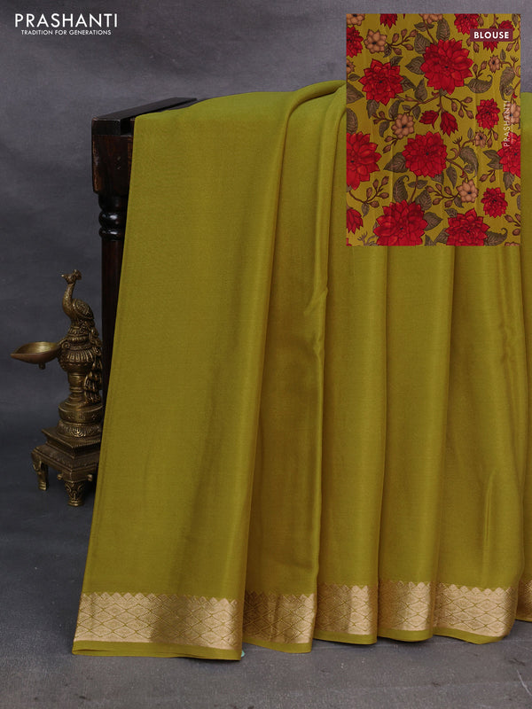 Lime Green Pure Mysore Silk - Printed Blouse