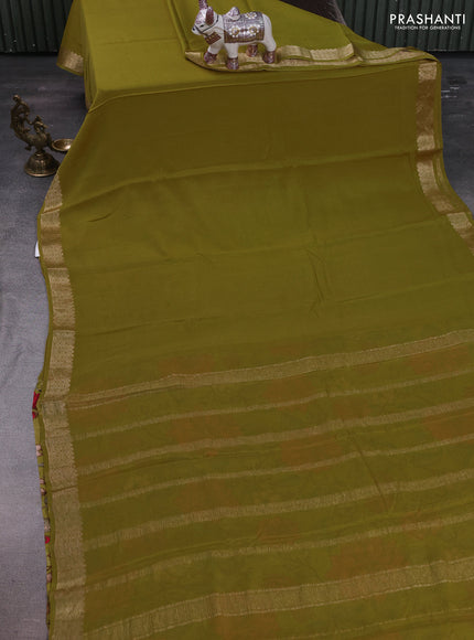 Lime Green Pure Mysore Silk - Printed Blouse
