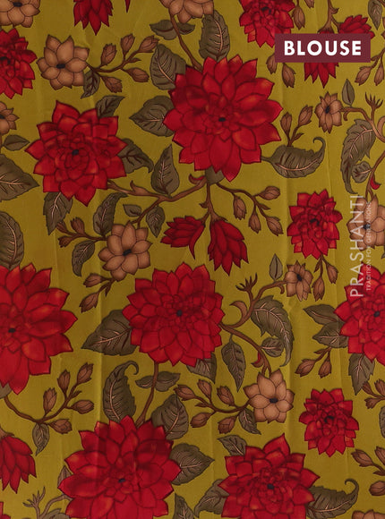 Lime Green Pure Mysore Silk - Printed Blouse