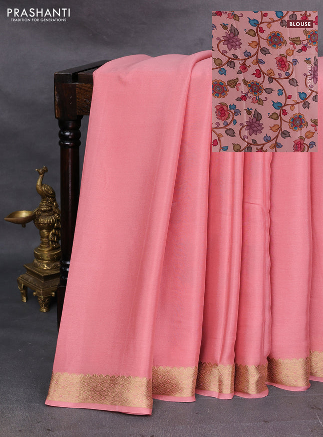 Peach Pure Mysore Silk - Printed Blouse