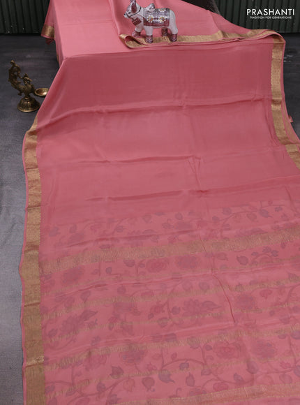 Peach Pure Mysore Silk - Printed Blouse