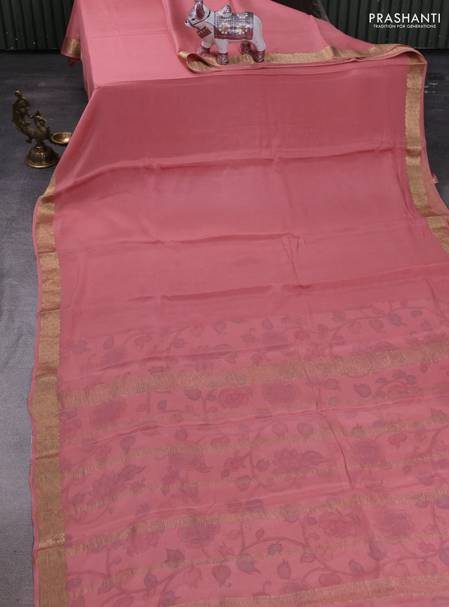 Peach Pure Mysore Silk - Printed Blouse