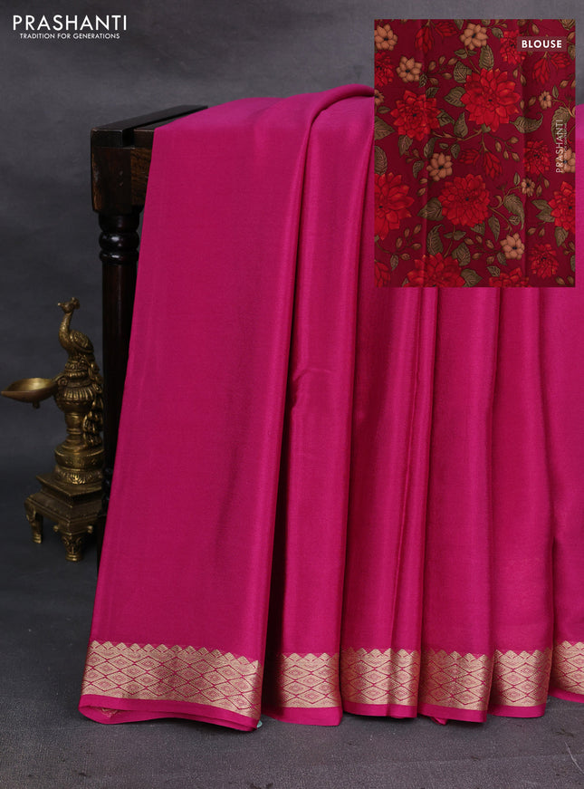 Magenta Pure Mysore Silk - Printed Blouse