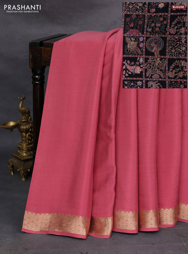 Peach & Black Pure Mysore Silk - Printed Blouse