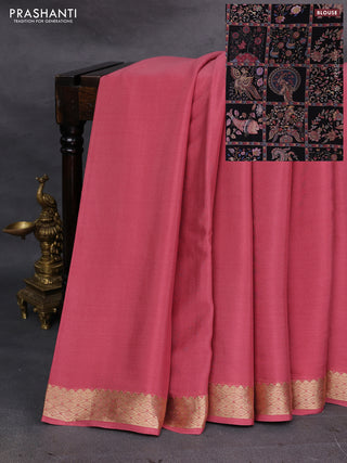 Peach & Black Pure Mysore Silk - Printed Blouse