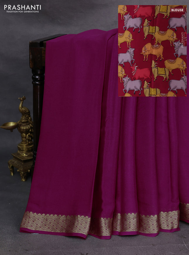 Magenta Pure Mysore Silk - Printed Blouse