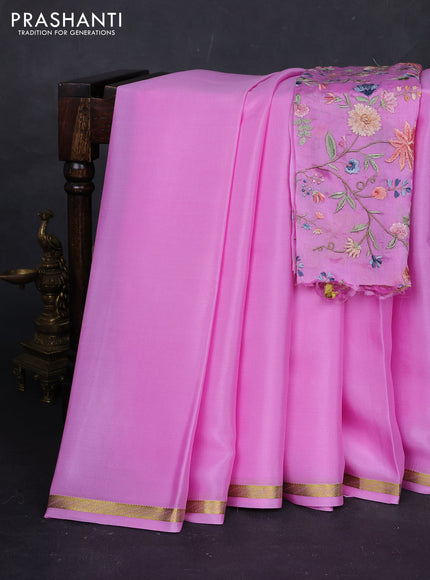 Pink Mysore Silk - Embroidery Blouse