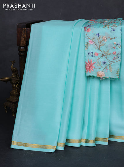 Teal Green Mysore Silk - Embroidery Blouse