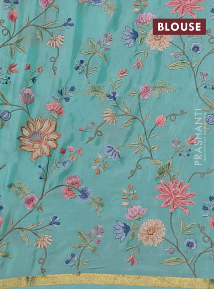 Teal Green Mysore Silk - Embroidery Blouse