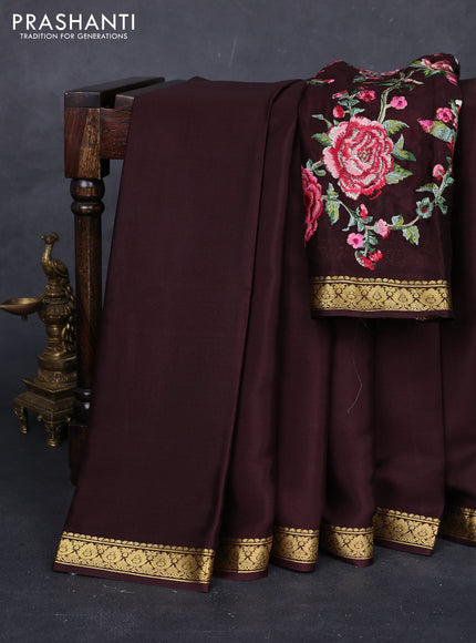 Coffee Brown Mysore Silk - Embroidery Blouse
