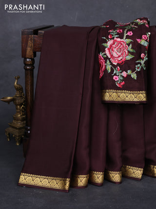 Coffee Brown Mysore Silk - Embroidery Blouse