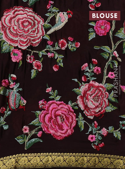 Coffee Brown Mysore Silk - Embroidery Blouse
