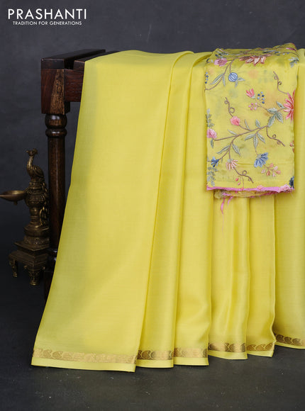 Lime Yellow Mysore Silk - Embroidery Blouse