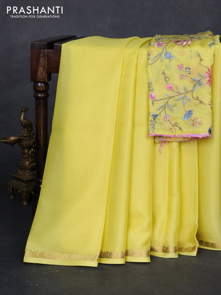 Lime Yellow Mysore Silk - Embroidery Blouse