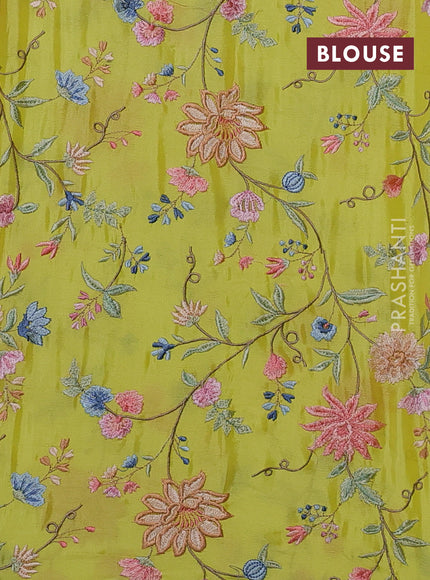 Lime Yellow Mysore Silk - Embroidery Blouse