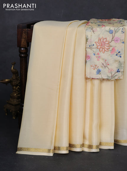 Pale Yellow Mysore Silk - Embroidery Blouse