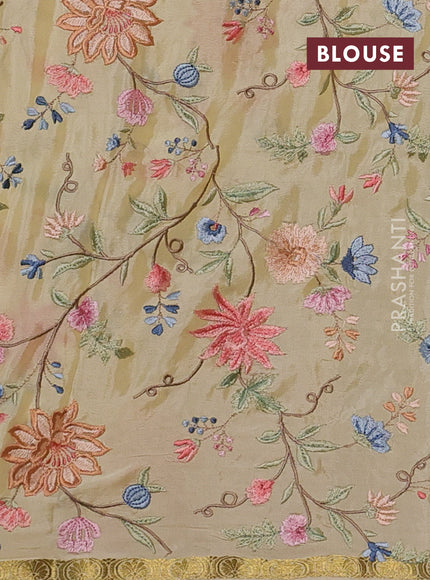 Pale Yellow Mysore Silk - Embroidery Blouse