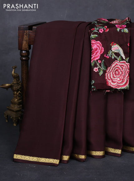 Coffee Brown Mysore Silk - Embroidery Blouse