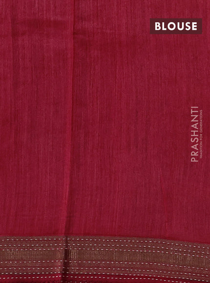 Maroon & Beige Pure Munga Tussar Silk - Kantha Embroidery