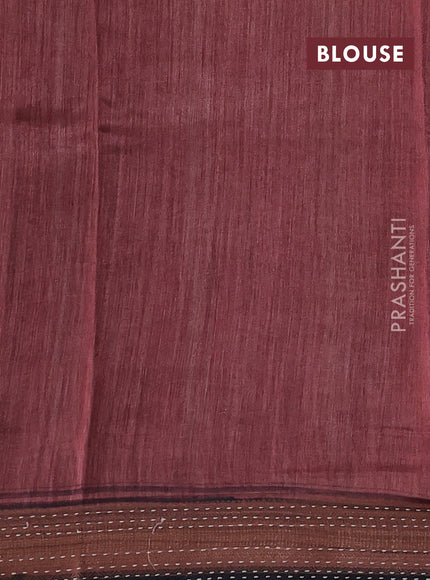 Black & Brown Pure Munga Tussar Silk - Kantha Embroidery