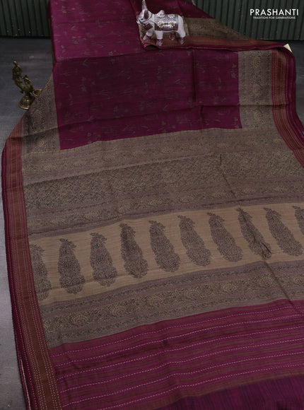 Wine Pure Munga Tussar Silk - Kantha Embroidery